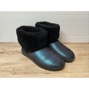 Abeo Brantford Blue/Green Metallic Sheepskin Shearling Boots - Women's 9